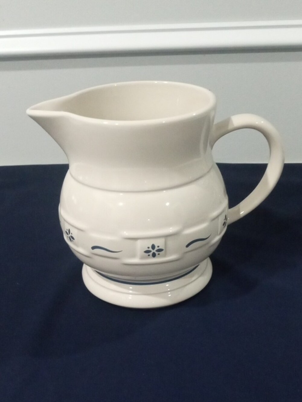 Longaberger Woven Traditions Ceramic Pitcher/with blue accent